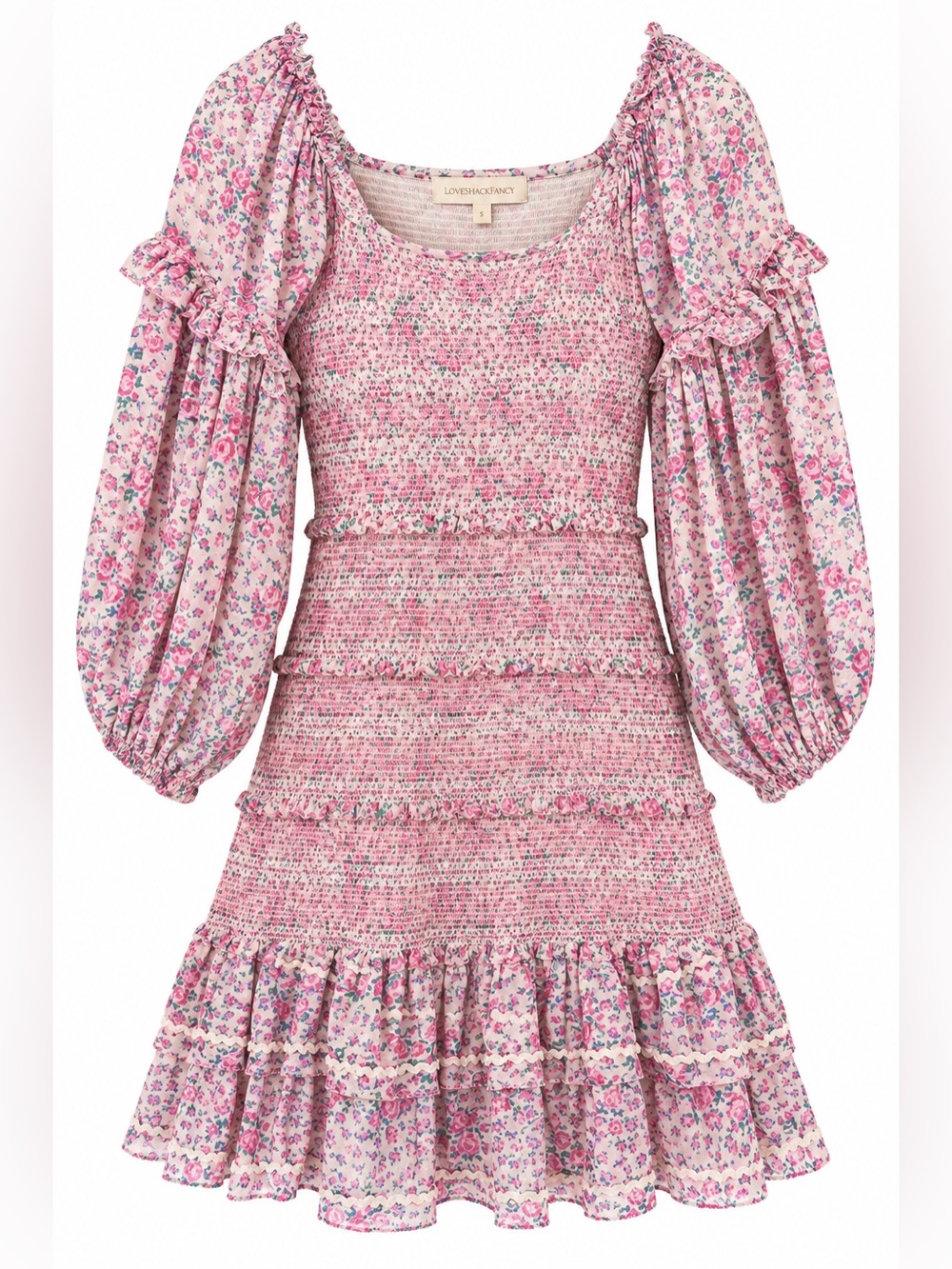 LoveShackFancy Pink Floral Smocked Ruffle Dress for Girls
